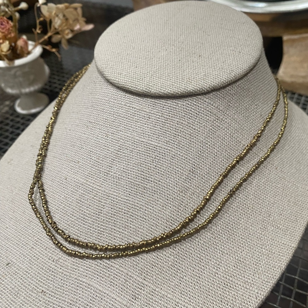 Handmade Brass Seed Bead and Gold Tone Toggle Clasp Necklace